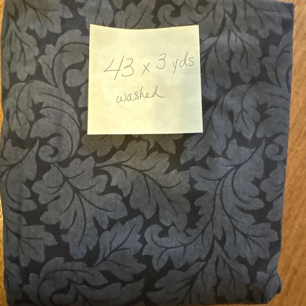 100% Cotton Vintage Washed Black Leaf Pattern Fabric Quilt Material